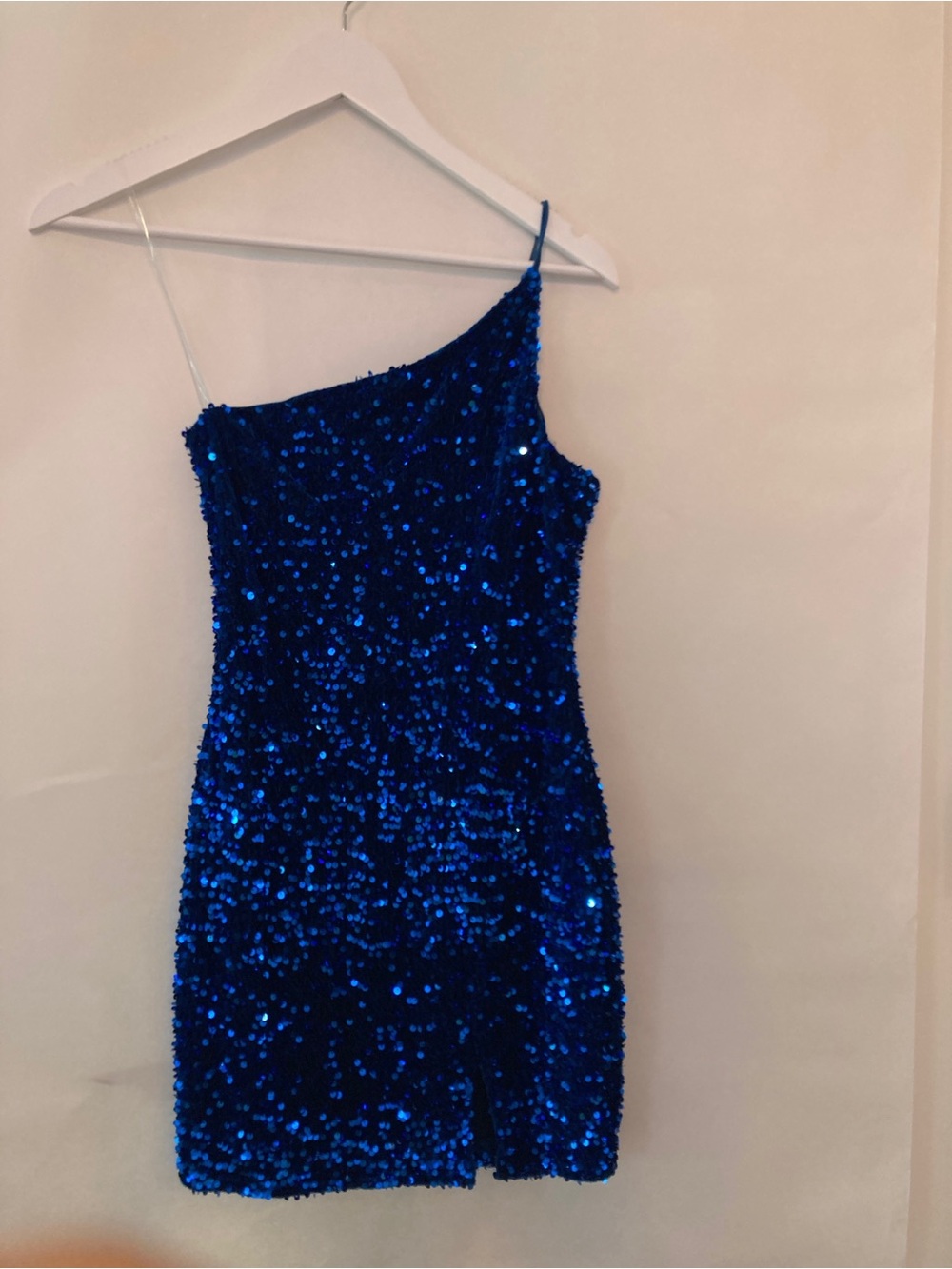 Midnight Doll One-Shoulder Royal Blue Sequin Mini Dress Size S Dance Dress